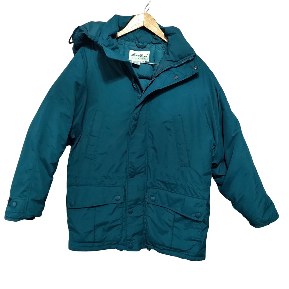 Eddie Bauer Mens S Vintage Goose‎ Down Parka Jacket Teal Green Hooded Heavy Duty